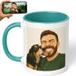 Personalized Coffee Mug, Custom Drawing Portrait Gift, Funny Customized Coffee Gift for Men & Women, Custom Mugs with Pictures, Teal 11oz Customized Ceramic Tea Cup