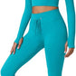 QINSEN Workout Sets for Women 2 Piece Seamless Long Sleeve Crop Tops Ribbed High Waist Leggings