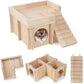 Hamster House Multi Chamber Wooden Hamster Maze Tunnel with Ladder Gerbil Hideout Castle Small Animal House Hut Habitats Cage Accessories for Hamster Rat Gerbils and Other Small Pets
