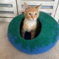 Woolygon Premium Felt Cat Cave Bed – Wool Kitty Beds Handcrafted Kitten Caves Bed for Indoor Cats - Made from 100% Eco-Friendly Merino Wool, Foldable Cat Hidewawy Covered Cat Houses (Emerald Indigo)