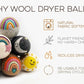 Fluff Ewes Wool Dryer Balls 6 Pack Premium New Zealand Wool Laundry Balls for Dryer, No Static Dryer Balls Laundry Reusable, XL Wool Dryer Balls Cute, Baby Dryer Balls for Dryers - Rainbow or Shine