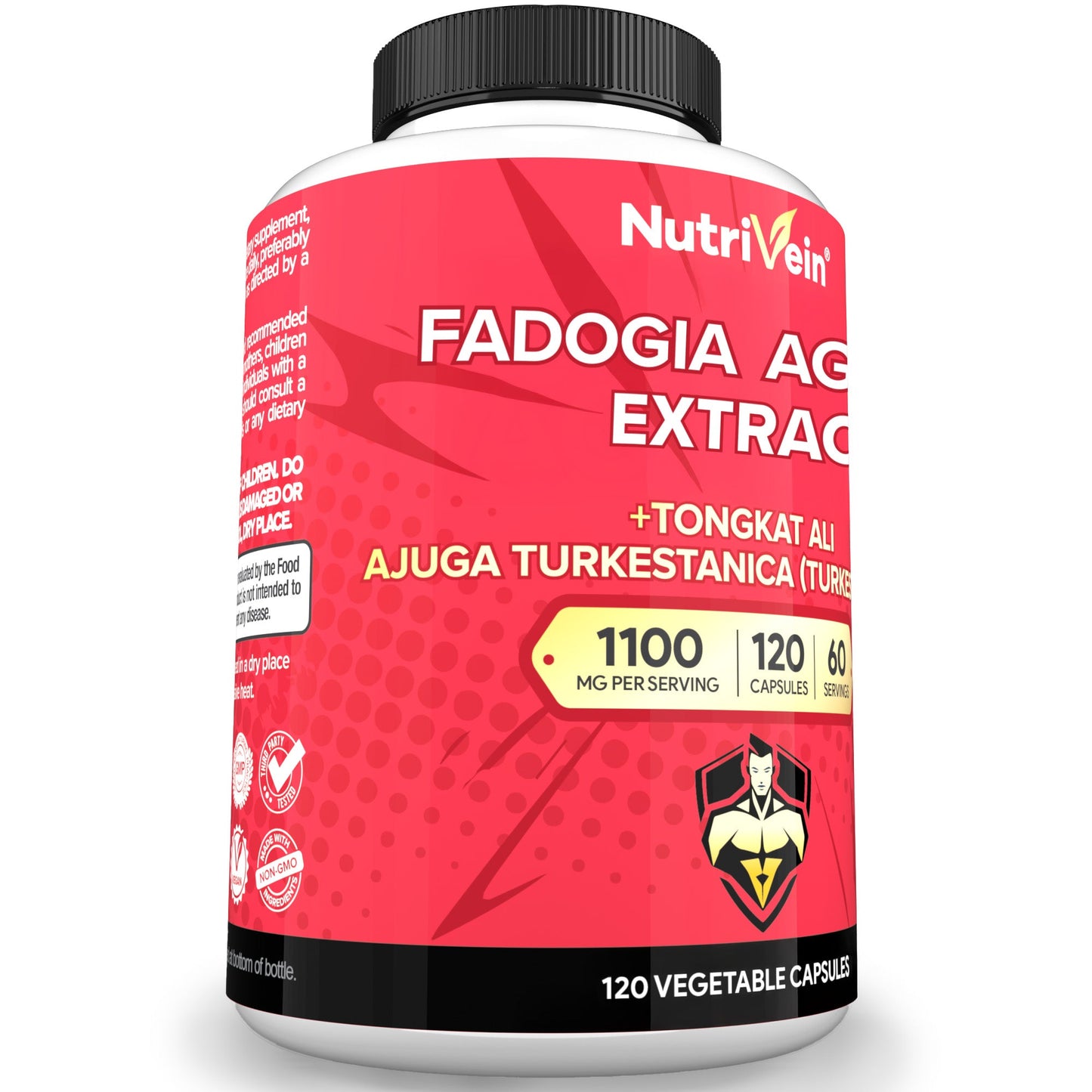 Nutrivein Premium Fadogia Agrestis and Tongkat Ali Supplement with Turkesterone - 1100 mg - 120 Caps