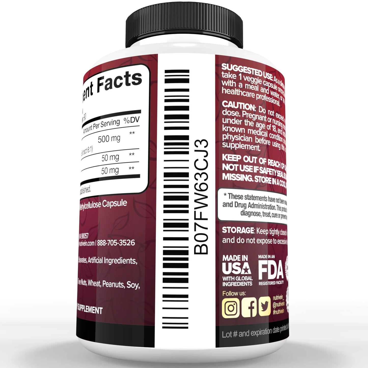 Nutrivein Premium Tart Cherry Capsules 3000mg - 90 Capsules