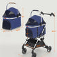 Pet Stroller with 4 Wheels for Small/Medium Pets, 3 in 1 Travel Foldable Detachable Carrier for Dog Cat Cage Jogger Stroller, Rear Wheel Breaks, Storage Basket, Car Seat (Navy Blue)