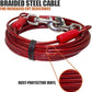 BV Dog Tie Out Cable 30 Feet - Heavy Duty Dog Lead Up to 125 Pounds - Reflective & Rust-Free with Quick Release Swivel Clips & 360° Rotating Clasp - Tangle-Free Dogs Runner for Yard (Red, Single)