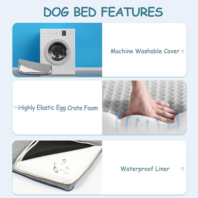 EMPSIGN Reversible Cool and Warm Dog Bed for Crate Pad, Pet Beds with Washable and Removable Cover, Dog Crate Beds Sleeping Mats, Beds for Dogs Crate for Large Medium Small Dogs, Grey
