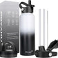 Water Bottle Insulated 32oz 40oz 64oz 128oz Straw Lid Spout Lid & 3 Lids, Leak Proof, Vacuum Insulated,Stainless Steel Water Bottle Wide Mouth for Sports, Gym or Office