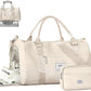 FIORETTO Womens Gym Tote Duffle Bag with Toiletry Bag, Sports Duffel Overnight Hospital Workout Carry on Bag for Girls with Wet Pocket & Shoe Compartment, Ideal for Travel, Swimming, Dance Beige