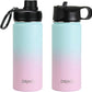 DRINCO Stainless Steel Water Bottle Spout Lid Vacuum Insulated Double Wall Water Bottle Wide Mouth (40oz 32oz 22oz 18oz 14oz) Leak Proof Keeps Cold or Hot (18 oz, 18oz Macaron)