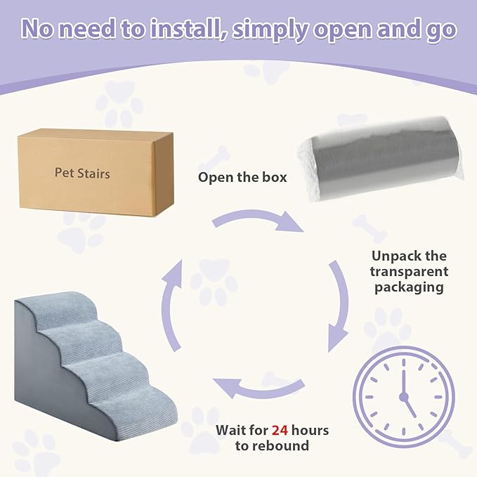 Dog Steps for Bed, 4-Steps Dog Ramp for Bed, Pet Stairs with Highly Supportive Foam and Non-Slip Bottom, Dog Stairs for Large Dogs and Medium Dogs (High 19.7 Inch), Grey