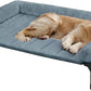 Veehoo Cooling Elevated Dog Bed with Fluffy Plush Bolster Cushion, Indoor Raised Dog Beds for Large Dogs, Soft Pet Sofa Cot with Removable Washable Mat, No-Slip Feet, 42 x 30 inches, Haze Blue