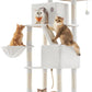Feandrea Cat Tree, 81.1-Inch Large Cat Tower with 13 Scratching Posts, 2 Perches, 2 Caves, Basket, Hammock, Pompoms, Multi-Level Plush Cat Condo for Indoor Cats, Cream White UPCT190T01