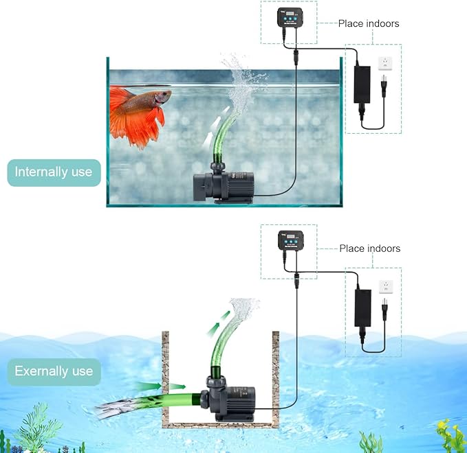 Hygger 1350GPH Quiet Submersible and External 24V Water Pump, with Controller (30%-100% Settings), Powerful Return Pump for Fish Tanks, Aquariums, Ponds, Fountains, Sump, Hydroponics (40W, 13.1ft)