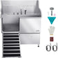 VEVOR Professional 304 Stainless Steel Dog Bathing Station, 50 inch Pet Grooming Tub w/Anti-Slip ramp, Storage Drawer, Cold Hot Faucet Showerhead, for Large & Medium & Small (Left Door, with Drawer)