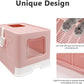 XL Foldable Cat Litter Box with Lid - Jumbo Enclosed Potty - Top Entry Anti-Splashing Toilet - Includes Scoop & 2-in-1 Cleaning Brush (Pink)