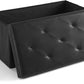 Sweetcrispy 30 Inches Folding Ottoman with Storage Bench, Foot Rest Stool, End of Bed Storage Bench Upholstered, Load 660 lbs, for Living Room, Lychee Grain Leather, Black