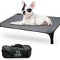 Outdoor Elevated Dog Bed With Portable Bag, Easy to Assemble for Medium Small Dogs, Raised Cot With Pet-Friendly Feet, Breathable Mesh for Camping or Travel, Dark Grey