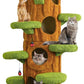 90.5'' Luxury Cat Tree for Indoor Cats, All-in-One Tall Cat Tower with Scratching Post, Multi-Level House, Wood Condo for Multi-Cat Families (Green)