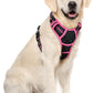 rabbitgoo Dog Harness No Pull with 2 Leash Clips, Adjustable Soft Padded, Reflective Oxford No Choke Pet Vest with Easy Control Handle for Large Dogs, Black & Hot Pink, XL