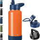 32oz Insulated Water Bottle with Straw, Stainless Steel Metal Vacuum Water Flask, Large Thermal Water bottle with Leakproof 3 Lids for Travel, Camping, Gym Sports Orange