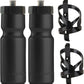 Bike Water Bottle Holder & Bottle Combo – 2-Pack 22 oz Sports Squeeze Bottles with Pull Top Cap & Easy-Install Bike Cage – Made in USA – 50 Strong Brand