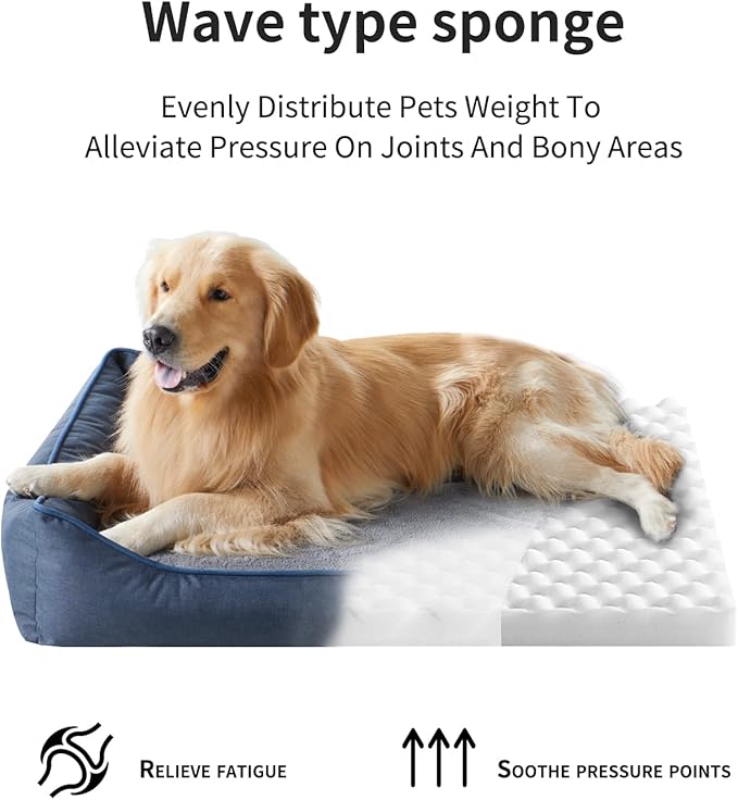 Orthopedic Dog Beds for Medium Dogs, Durable Egg Crate Foam Sofa Dog Bed wit Washable Removable Cover,Waterproof Lining,Pet Bed for Large Dogs (Navy Blue, 26.4" L x 21.7" W x 6.2" Th)