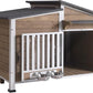 GUTINNEEN Dog House Outdoor Dog Kennel with Chew-Proof Metal Frame, Rotating Food Bowl, PVC Door Curtain, Weatherproof for Small Medium Dogs, 39.7" L x 25.5" D x 32.2" H (Light Brown)