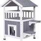 GEGURI Outdoor Cat House Weatherproof, Wooden Two-Story Feral Cat Shelter with, Escape Door, Balcony