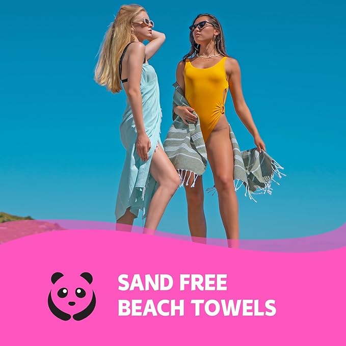 HAVLULAND Turkish Beach Towel, Oversized Bath Towels, Sand Free Quick Dry Absorbent Lightweight Pool Travel Camping Blanket Bulk Set (Black, 6 Pack)