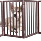 ZJSF Freestanding Indoor Dog Gate for House Foldable Wood Puppy Gate for Doorways Pet Gate for Stairs Extra Wide Pet Fence, Brown, 32" Height 6 Panels