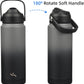 Insulated Water Bottle with Straw Lid,24 oz Stainless Steel Vacuum Metal Bottle with Silicone Handle,Gray Black