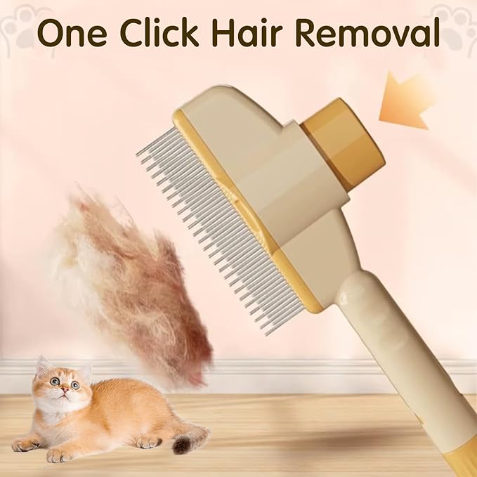 [ 2 Packs ] Pet Hair Removal Comb Flea Comb, New Cat Brush with Release Button Pet Hair Grooming Brush Supplies (Yellow+Green)