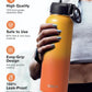Water Bottle 40 oz Insulated with Straw&Brush, Coolflask Vaccum Stainless Steel Metal 3 Lids Water Flask for Sports, Gym or Office, Keep Cold 48H Hot 24H, Ombre Yellow/Orange