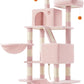 Feandrea Cat Tree, 66.1-Inch Large Cat Tower with 13 Scratching Posts, 2 Perches, 2 Caves, Basket, Hammock, Pompoms, Multi-Level Plush Cat Condo for Indoor Cats, Jelly Pink UPCT165P01