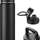 24oz Insulated Water Bottle with Straw, Stainless Steel Metal Vacuum Water Flask, Large Thermal Water bottle with Leakproof 3 Lids for Travel, Camping, Gym Sports Black