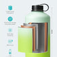 BUZIO 128oz Gallon Water Bottle, Insulated Water Jug with Straw Lid and Carrying Sleeve (Cold for 48 Hrs) Stainless Steel Hydro Metal Canteen Water Flask, Gradient Green