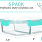 [5-Pack,36 Oz]Glass Meal Prep Containers 2 Compartments Portion Control with Upgraded Snap Locking Lids Glass Food Storage Containers, Microwave, Oven, Freezer and Dishwasher (4.5 Cups, Green)