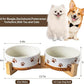 Ceramic Dog Bowls for Small and Medium Dogs, 32 OZ Dog Food and Water Bowl Set with Wooden Stand and Non-Slip Silicone Food Mat, Weighted Embossed Cute Puppy Bowls Feeding Dishes Set of 2