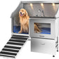 polimo Dog Washing Station, LED Professional Stainless Steel Dog Bathing Station 50", Dog Grooming Tub for Large, Medium & Small Dog - with Window, Ramp, Drawer, Floor Grate & Faucet (Left RAMP, 50")