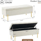 45.6 Inch Velvet Storage Bench Upholstered Tufted Settee Ottoman Bench with Storage, Bed End Bench with Soft Close Lid, for Bedroom, Living Room, Entryway, Rectangular Accent Bench, Beige