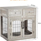 Dog Crate Furniture for Large Dogs, Wooden Dog Kennel Indoor with Double Doors, Dog Cage with Cushion & Drawers, Dog House Side End Table for Large Medium Dogs up to 70 lb, 39.4” L, Grey