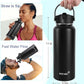 Water Bottle Insulated 32oz 40oz 64oz 128oz Straw Lid Spout Lid & 3 Lids, Leak Proof, Vacuum Insulated,Stainless Steel Water Bottle Wide Mouth for Sports, Gym or Office