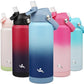 Insulated Water Bottle with Straw Lid,24 oz Stainless Steel Vacuum Metal Bottle with Silicone Handle,Sky