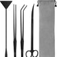 Aquarium Aquascape Tools Kit, 4 in 1 Anti-Rust Aquatic Plant Aquascaping Tool Stainless Steel Black Tweezers Scissors Spatula for Aquarium Tank Clean Fish Tank Aquascape Tools Sets (Black)