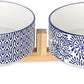 Selamica Ceramic 14 OZ Dog Bowls, Dog Food and Water Bowls with Wooden Stand, Anti-Slip Dog Dishes Set for Cats & Small Dogs, Weighted Pet Bowls Set of 2, Vintage Blue B
