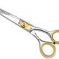 Sharf Dog Grooming Scissors, Gold Touch 6.5 Inch Curved Sharp Professional Pet Grooming Shear with Safety Round Tip, Ball Point for Safe and Easy Use Even for Nose, Ear and Face