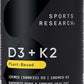 Sports Research Vitamin D3 K2 with Coconut Oil | Plant Based Vitamin K2 MK7 + Vegan D3 5000iu for Bone & Immune Health | Vegan Certified, Soy & Gluten Free - 30 Count Softgels