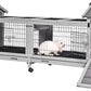 Wooden Rabbit Hutch with Wheels, Indoor Outdoor Bunny Cage with Removable Netting, Guinea Pig House with Leak-Proof Trays