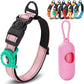 JSXD AirTag Dog Collar, Night Reflective Nylon Dog Collar for Small Medium Large Dogs,Lockable Quick Release Buckle,Padded Breathable Pet Collar with AirTag Holder (Pink, Large)