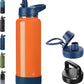 40oz Insulated Water Bottle with Straw, Stainless Steel Metal Vacuum Water Flask, Large Thermal Water bottle with Leakproof 3 Lids for Travel, Camping, Gym Sports Orange